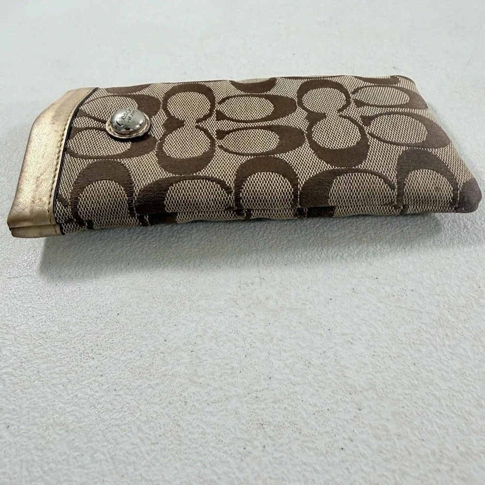 Coach Signature Canvas Leather Soft Eyeglasses Sunglasses Case Gold Squeeze Top